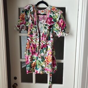 FARM Rio off white painted flowers women romper size s worn once!